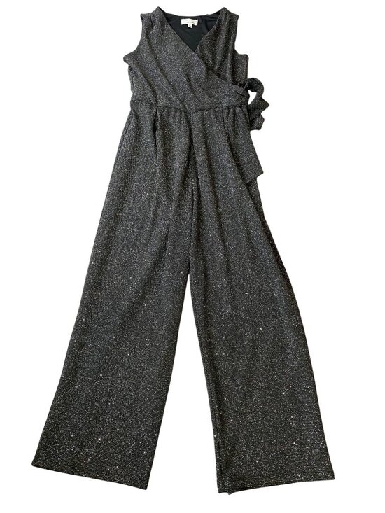 Signature by Robbie Bee Pants - Signature By Robbie Bee Black Shimmer Sleeveless Wrap Jumpsuit Small